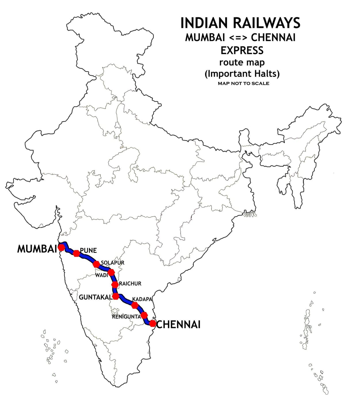 Mumbai, lai Chennai vilciena maršruta karte