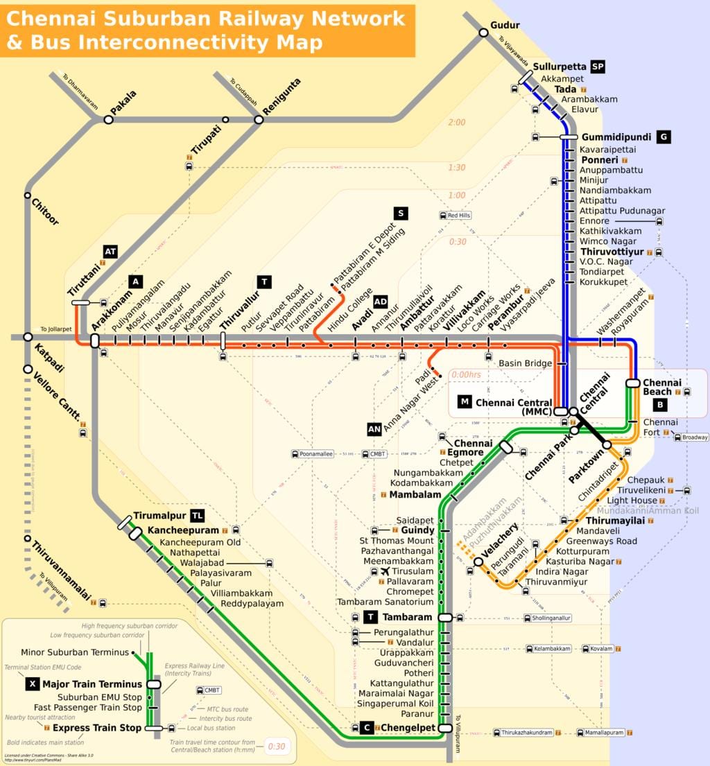 Chennai city kartes ar autobusu maršruti