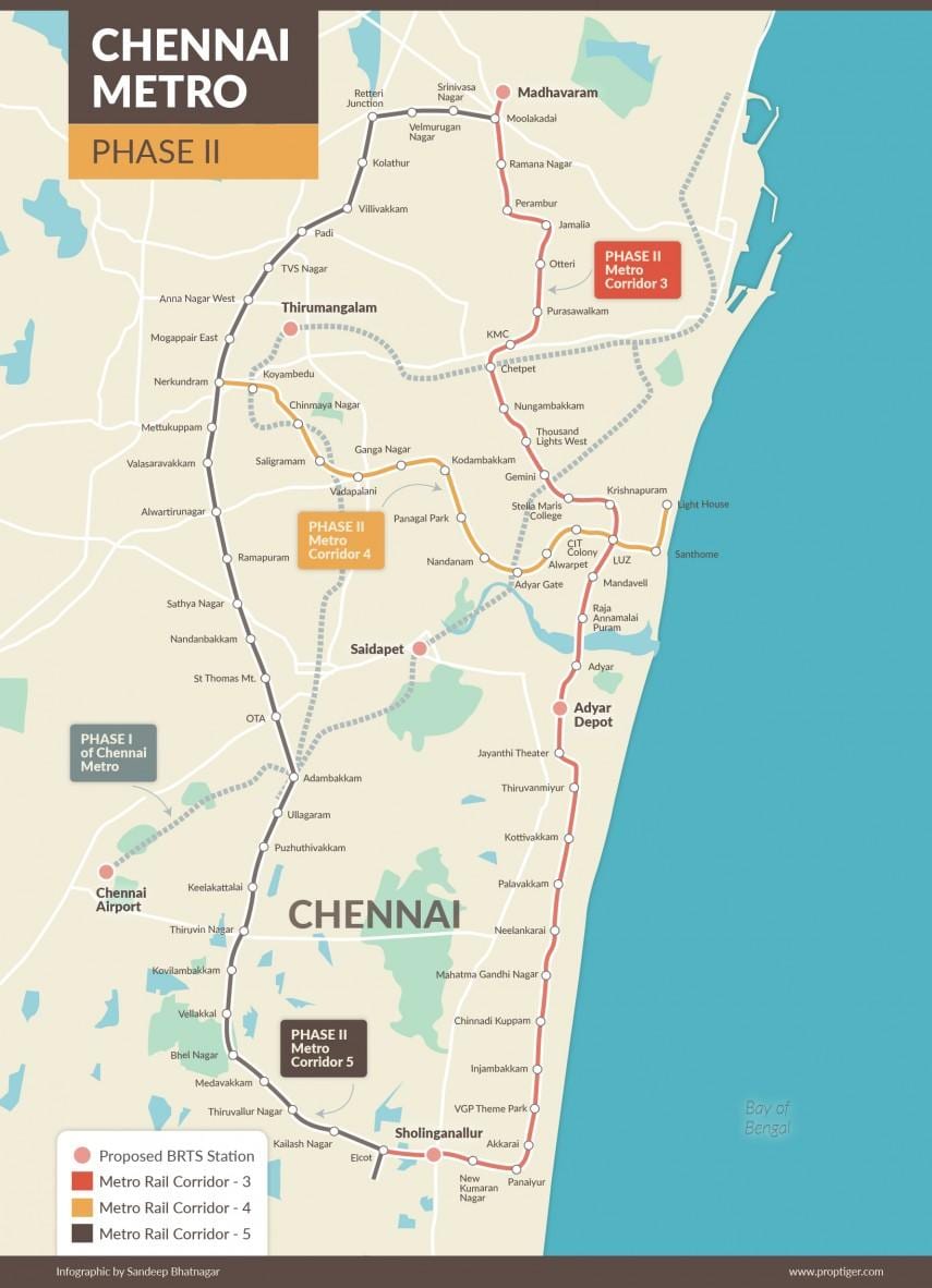 metro dzelzceļa Chennai maršruta karte 2. posms