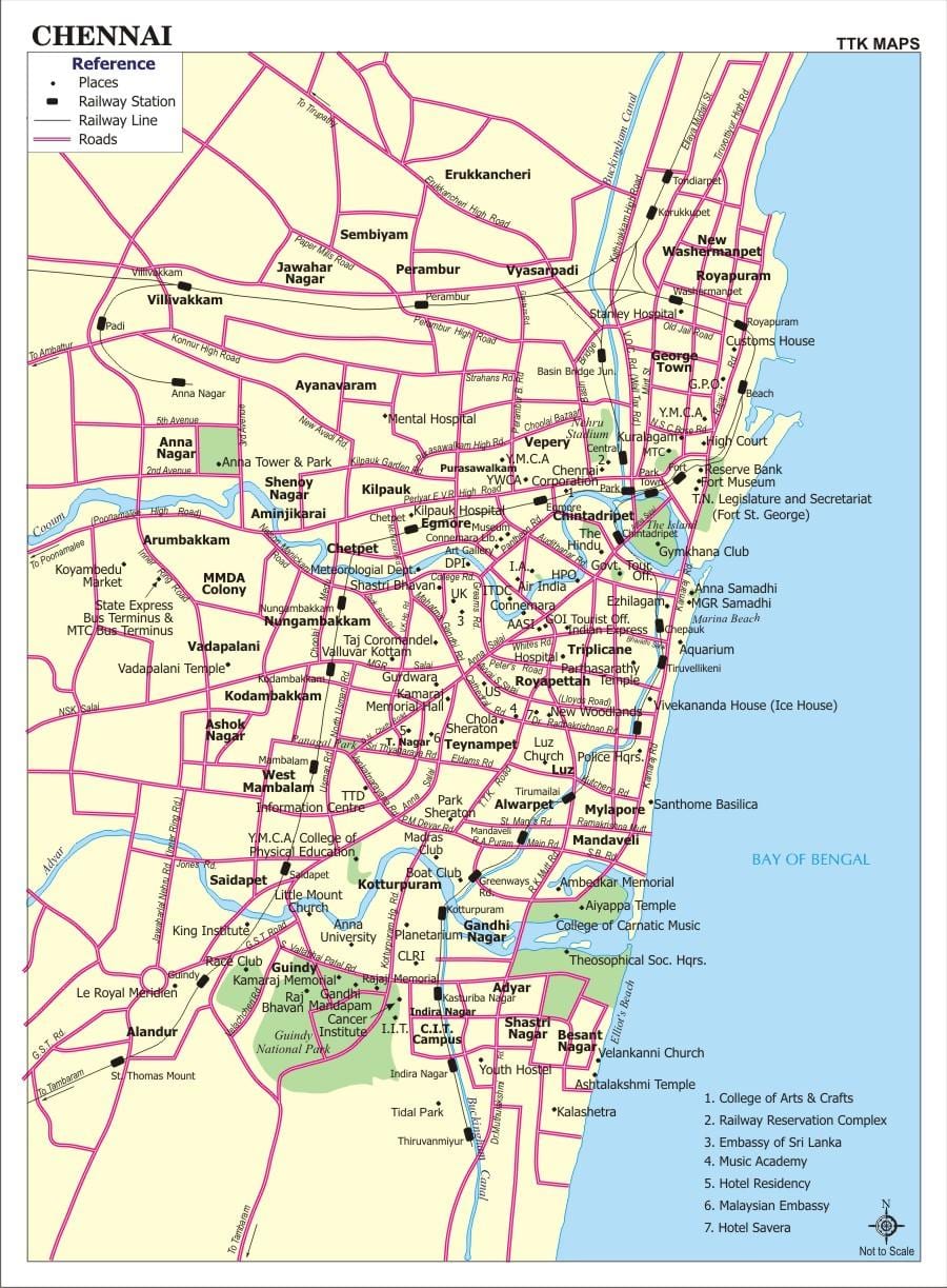 karte Chennai tūristu vietas