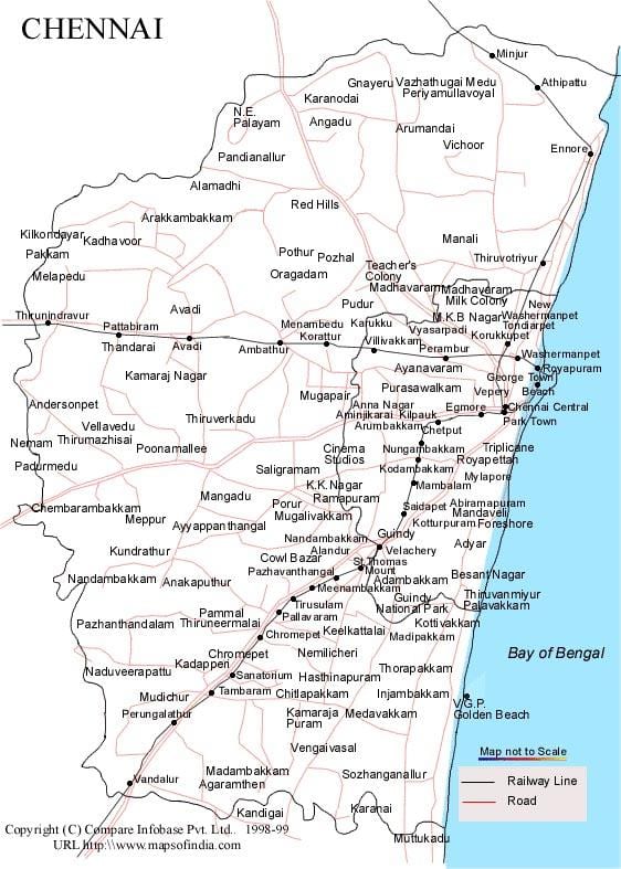 Chennai karti ar virzienos