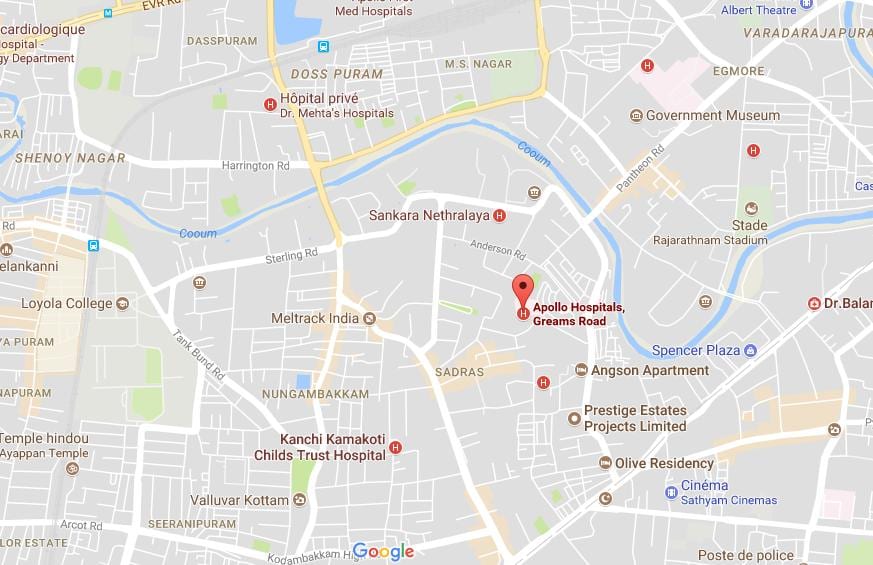 Apollo slimnīca Chennai Greams ceļu karte