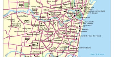 Chennai pilsētas karti ar ielām