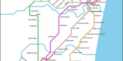 Chennai vietējo vilcienu maršruta karte